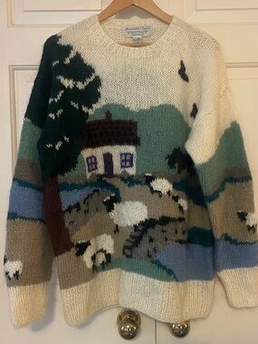 VTG Samantha Taylor 80’s Wool Mohair Knit Sheep Farm Scenic cottagecore